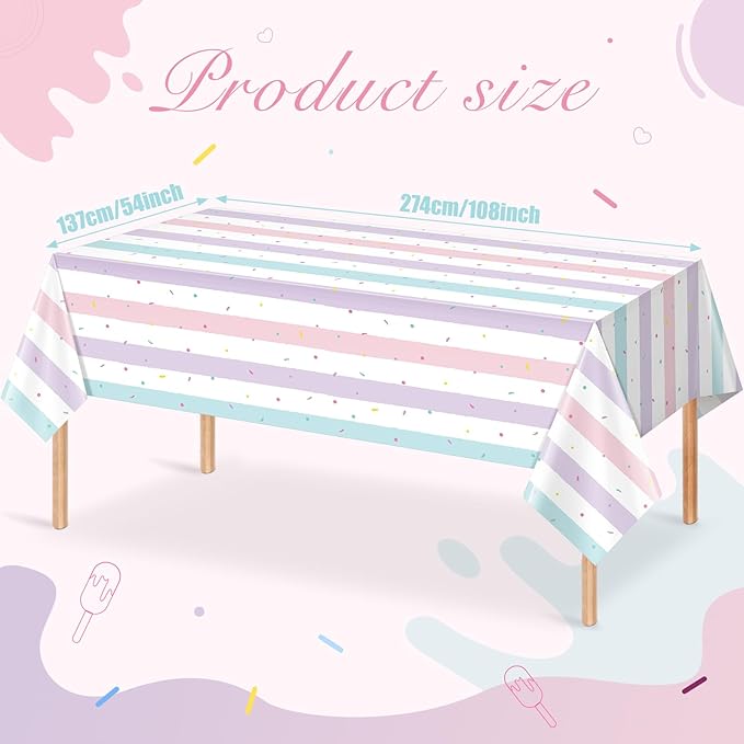 1 Pack Sprinkle Ice Cream Tablecloth Party Decorations, Ice Cream Birthday Plastic Party Supplies, Donut Disposable Rectangle Table Cover for Kids Girls Sweet One Birthday Baby Shower, 54 x 108 Inch