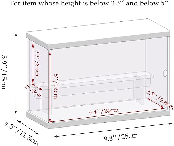 2 Tier Clear Acrylic Display Case Stand for Funko pop, 2 Layer Storage Cabinet Shelf Showcase Dustproof for Mini Toys Figures Stone Collectibles Assemble Organizer, White 9.8x4.5x5.9inch