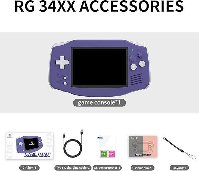 RG34XX Retro Handheld Game Console Linux OS 3.4’’ IPS 720*480 Screen 64G Card 5000+ Classic Games RG34XX H700 64-bit 3500mAh Battery Game Player Compatible with Bluetooth WiFi