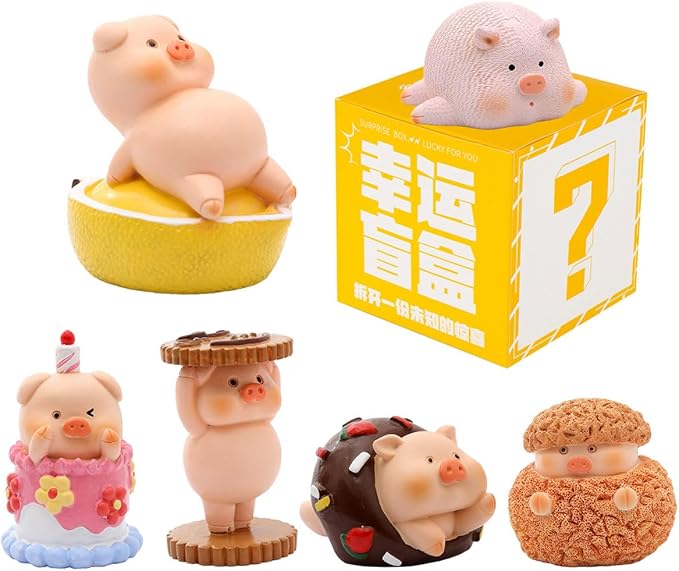 Super Cute Happy Pink Piggy Theme Surprise Box Figures, Mystery Bag Random Pig Action Figuring Figurine Collectible Home Car Decoration, New Year Christmas Holiday Birthday Gift, Single Box-3