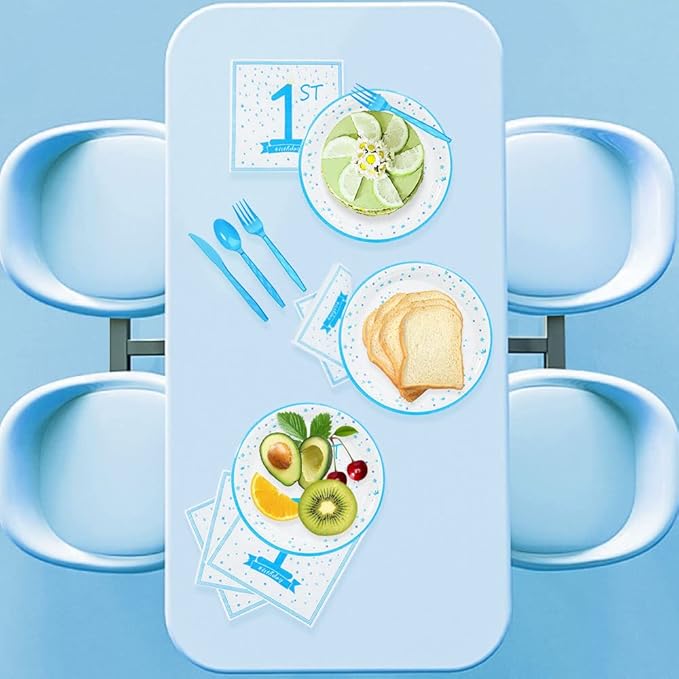 1st Birthday Decorations for Boys Blue First Birthday Party Tableware Set Baby boy Party Dessert Plates Napkins for 25 Guests