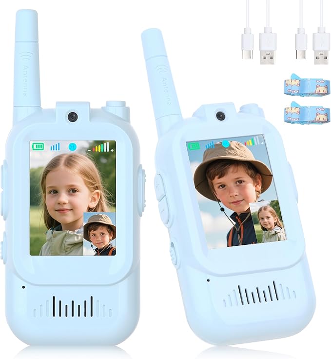 Kids Toys Mini Video Walkie Talkies for Kids 2 Pack，for 3 4 5 6 7 8 Years Old Boys and Girls,Four Sound Effects Available Birthday Gifts(Blue+Blue)