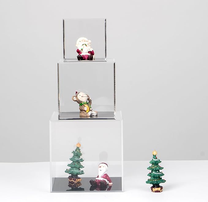 Clear Acrylic Simple Self-Assembly Display Box with Black Base, Removable Figures Toys Props Display Riser Stand, Cube Countertop Decorative Storage Box for Home Organization, 5x5x5Inch