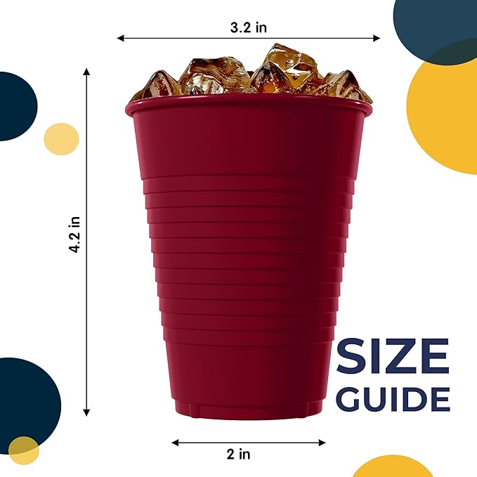 Exquisite Party Solids 12 Oz Burgundy Plastic Cups For Party Supplies 50 Pack | Burgundy Disposable Cups Plastic | Disposable Drinkware For Parties, Events & Everyday