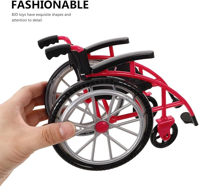 Angoily 1 Set Wheelchair Toys Mini Crutch Models Dollhouse Realistic Mobility Indoor Doll Wheelchair Baby Play Accessories Decorations Model Tiny Doll Playset Diy Landscaping Prop Princess Plastic Red