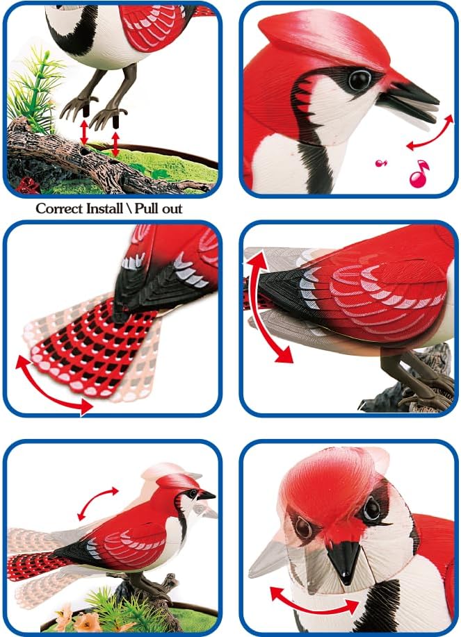 PowerTRC Singing & Chirping Bird in Cage, Realistic Sounds & Movements, Sound Activated, Battery Operated, Great Desk and Room Accessory, Pet Caged Bird Toy (10” x 7”)