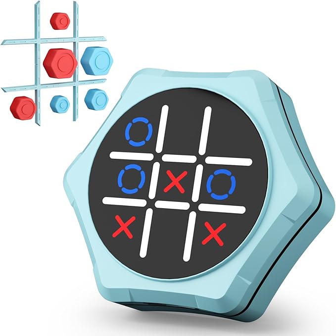 Tic Tac Toe Bolt Game,5-in-1 Handheld Puzzle Games Console,Electronic Tic Tac Toe Game for Educational&Memory,Portable Travel Games for Car Ride with Silent Mode,Toys Gift Idea for Kids & Family-Blue