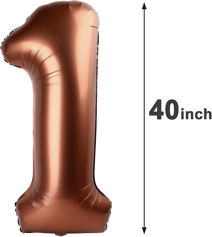 Dark Brown Number 1 Balloon 40 inch, Number 1 Birthday Balloon for Boy Girl, Coffee Brown Foil One for 1st 10 11 12 16 18 Birthday Party, Anniversary Celebration Number Balloons Decorations