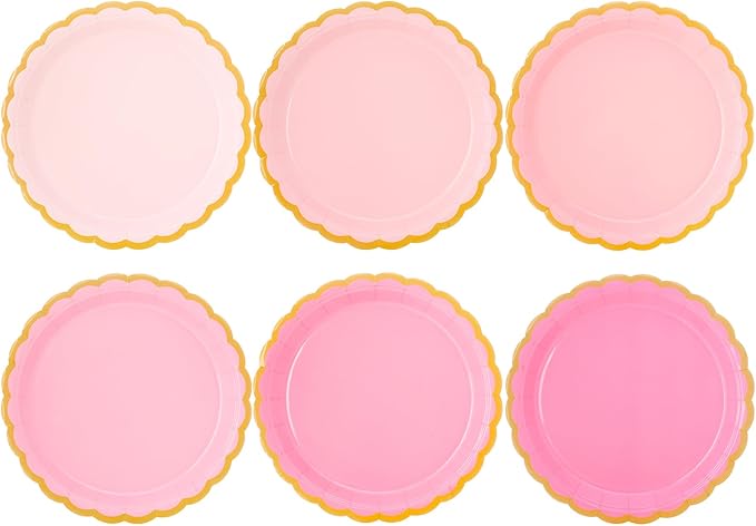 48 Pcs Pink Scalloped Party Disposable Paper Plates, 9" Cute Pink Dessert Baby Bridal Shower Dinner Birthday Cake Paper Plates for Party Bridal Baby Girl Shower Wedding Supplies