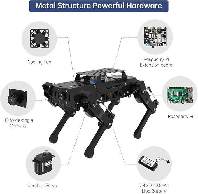 PuppyPi ROS2 Robot Dog with ChatGPT Large AI Models AI Embodied Intelligence Robotic Dog Vision Scene Voice Command Understanding Bionic Quadruped ROS Education Robot, Advance & RaspberryPi5 4GB