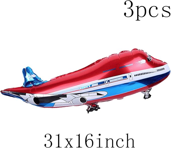 31inch Large Airplane Blue Party Decoration Airplane Balloon Birthday Party Supplies (Three Red Airplane)