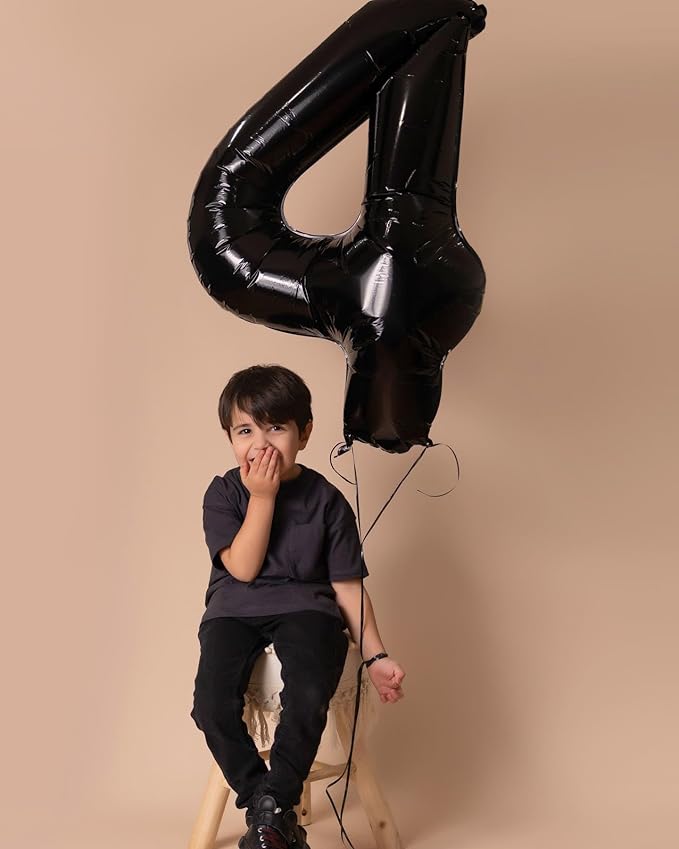 4 Balloon, Black Number Balloon 40 Inch, 4th Gold and Black Party Decorations, Four Large Numbers for Party Decor, Number 4 Balloon