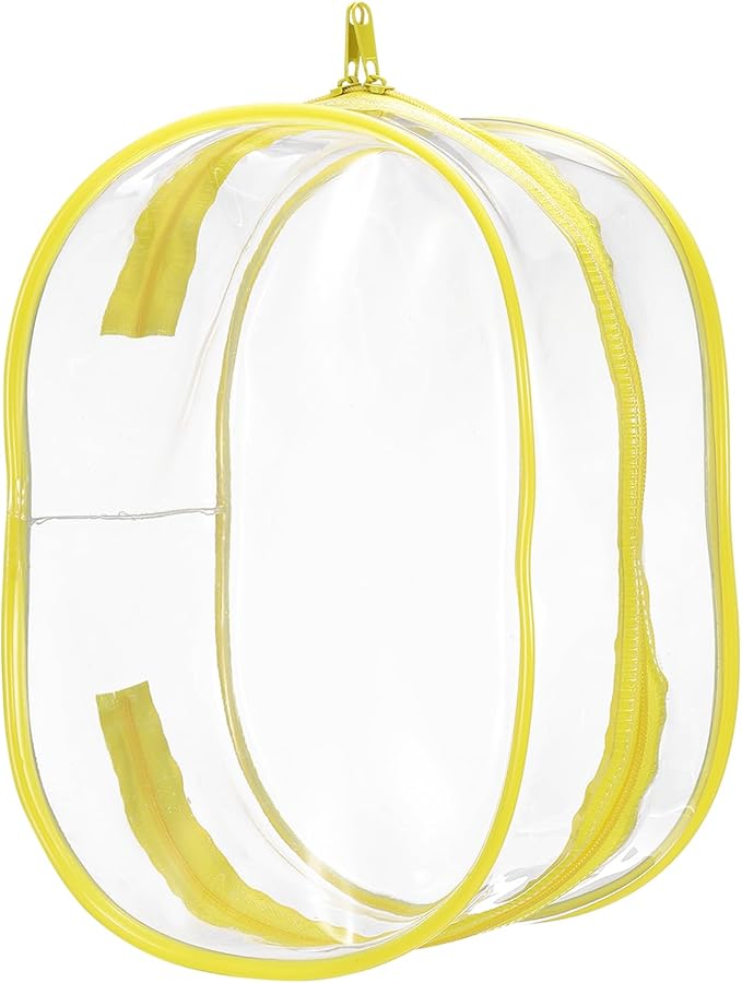 uxcell Figure Display Bag, 6 x 3.7 x 8.7 Inch PVC Oval Portable Dolls Pouch Carrying Case Storage Bag Keychain Charm for Showing Off Boxes Dolls, Yellow