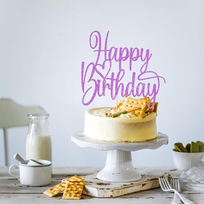 Handmade Glitter Happy Birthday Cake Topper- Happy Birthday Cake Decor,Fabulous Cake Decoration，Anniversary Party Decoration Supplies (purple)