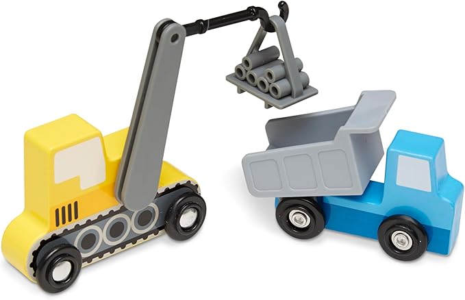 Melissa & Doug Wooden Construction Site Vehicles with Wooden Storage Tray (8 pcs)