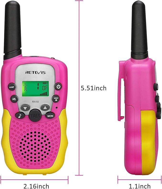 Retevis RA18 Kids Walkie Talkies, Walkie Talkie Toys for 6-12 Year Old Girls Boys, 22 CH, Built-in Flashlight, Girls Christmas Birthday Gifts, Outdoor Garden Camping Family Trip(Pink 2 Pack)