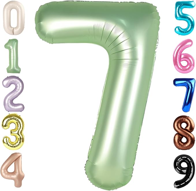 7 Balloon Numbers 40 Inch, 6 7 Birthday Decorations, Olive Green Seven Birthday Decor, 7 17 27 70 Year Old Balloon Number for Engagement, Wedding, Graduations