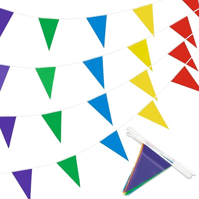 MAQIHAN Pennant Flag Triangle Banner Flags - 98ft Extra Long Pennant Banner Flags for Outside Party Decorations, Double Sided Colorful Bunting Banner for Birthday Carnival Graduation Classroom Decor