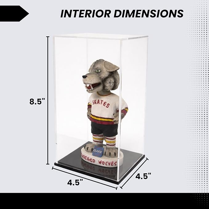 Bobblehead Display Case - Sturdy Premium Design - 3mm Thick Hard Acrylic Case for Bobble Heads, Action Figures, Beanie Babies, Stuffed Animals, Teddy Bears - Black Base