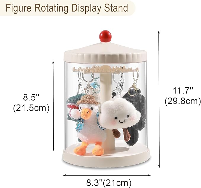 360° Rotating Clear Display Case for 5.9-6.7 Plush Dolls, Collectible Toy, Action Figures, Transparent Dust-Proof Protective Storage Box with Cover, Stackable, White