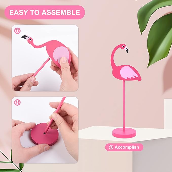 4Pcs Flamingo Wood Tall Standing Block Set Christmas Pink Flamingo Table Sign Tropical Bird Table Centerpieces Toppers for Home Office Desk Tier Tray Decor Party Supplies