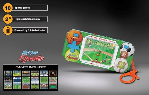 My Arcade All-Star Sports Pixel Pocket Pro: Sports Games, Portable Keychain Arcade, Baseball, Soccer, Basketball, 18 Games in 1