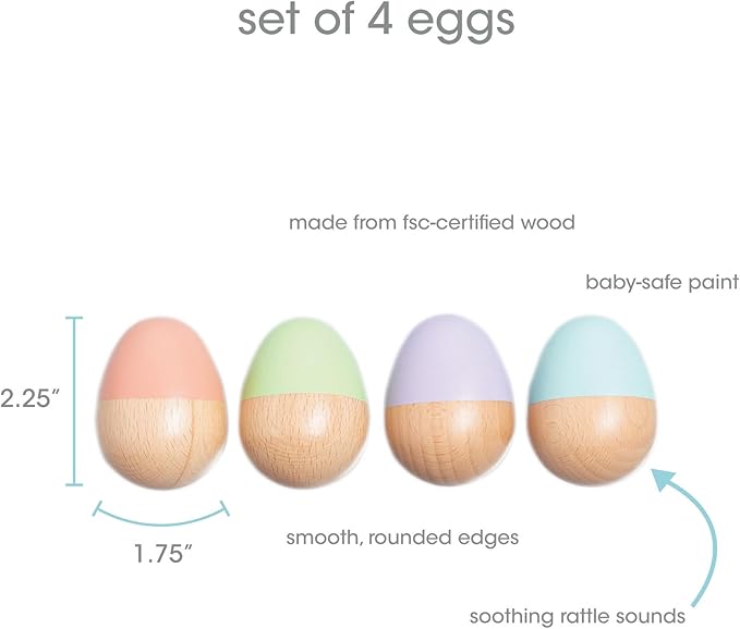 Pearhead Easter Wooden Egg Shakers Baby Toy Set – 4-Piece Montessori Musical Sensory Toy for Infants 0+ Months, Rhythm & Fine Motor Skills, Easter Basket Stuffer