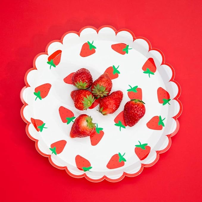 MaitianGuyou Disposable Strawberry Party Decorations,40-Count Strawberry Plates, Berry First Birthday Party Supplies for Appetizer, Lunch, Dinner, Picnic(Strawberry 2#,9 Inches)