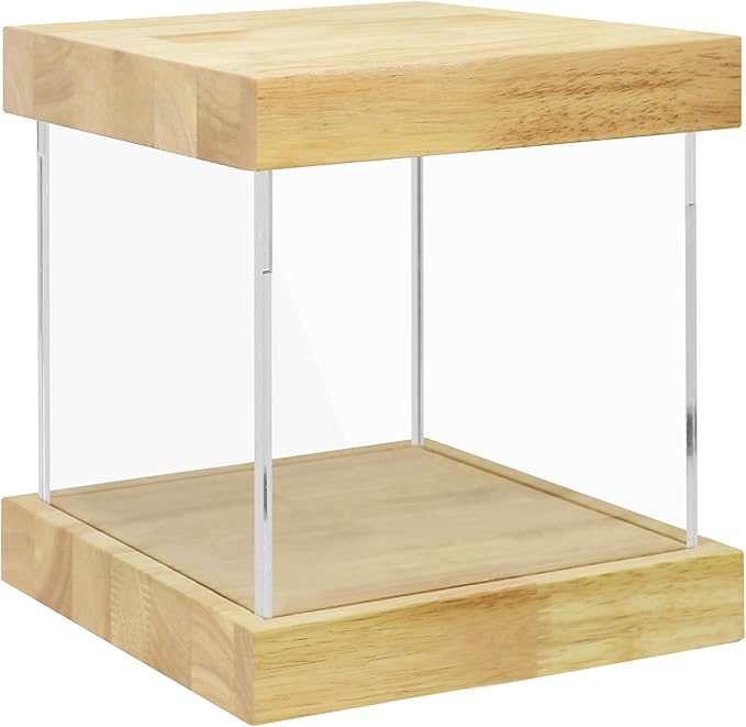 BenchPro Clear Acrylic Display Case for Trophy, Collectibles, Assemble Cube Display Box Stand Dust Proof Protection Showcase for Action Figures Toys. (1.75" Thick Wood, 10" H x 10" L x 10" D)
