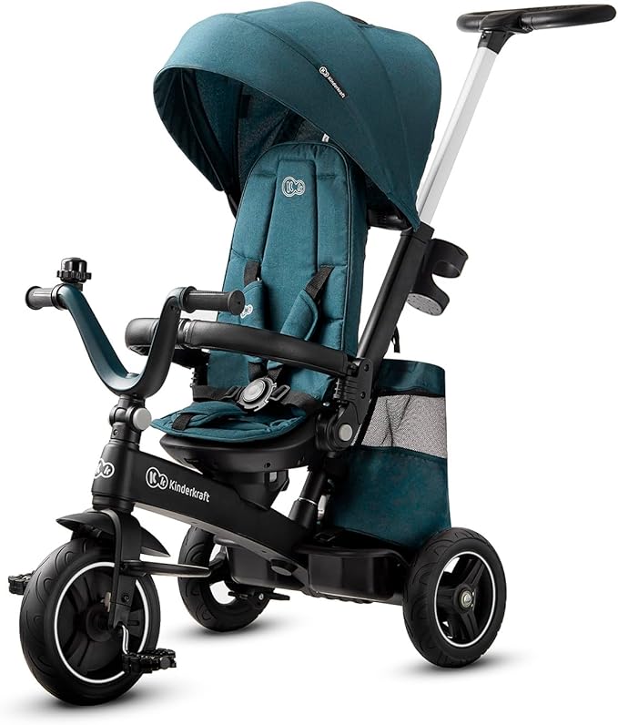 Kinderkraft EASYTWIST Trycicle for Kids Toddlers, Trike 5-in-1, Swivel seat 360° Rotation, Waterproof Material with UPF50+ Filter, Adjustable Parent Handle, Green