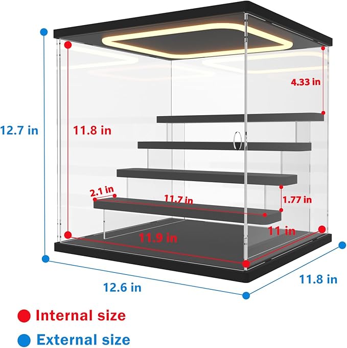 Nynelly Acrylic Lighted Display Case for Collectibles, 5 Tier Figure Display Box with Door and Steps, Assemble Dustproof LED Showcase Storage Box for Mini Figures, Funko Pop, Toys, Black