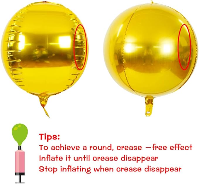 TONIFUL 8Pcs Large Gold 4D Giant Round Foil Balloon 22inch Big Mirror Metallic Mylar Sephere Balloons for Christmas New Year Birthday Party Graduation Wedding Bridal Shower Decoration Supplies