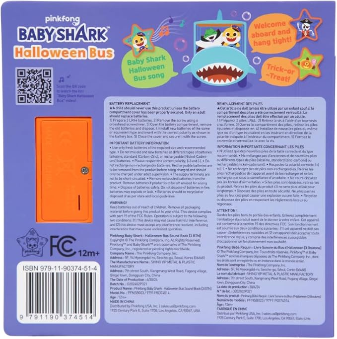 Baby Shark Halloween Bus 3 Button Sound Book, Children's Halloween Books, Interactive Learning Books for Toddlers, Learning & Education Toys, Baby Shark Seasonal Gifts for Babies & Toddlers 1-3