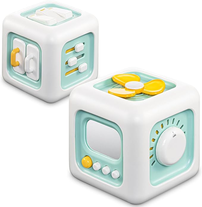 Busy Cube Toy, Sensory Toys for Toddlers 1-3, Baby Car Seat Toys 12-18 Months, Toddler Airplane Travel Toys Age 1-2, Learning Fine Motor Skills, 1st Birthday Gifts