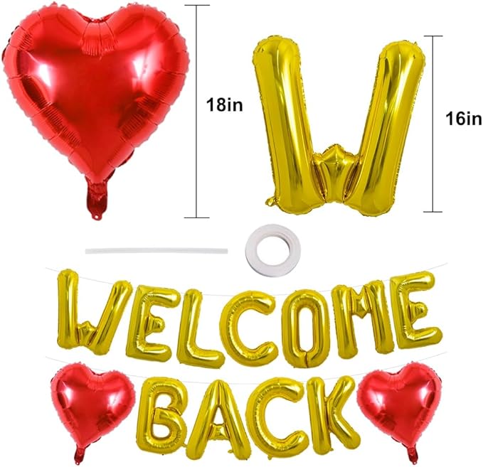 TONIFUL Welcome Back Balloons,16 Inch Gold Welcome Back Foil Balloons Banner Welcome Back Party Decorations for Homecoming Party Decorations House Warming Party Family Gathering Supplies