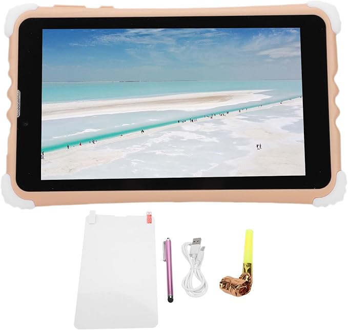 ZJchao Kids Tablet, 11 Inch HD Screen with Sturdy Protective Case and Stand, 128GB ROM Expandable Memory for Children Learning, with Parental Controls and STEM Educational Games (Brown)