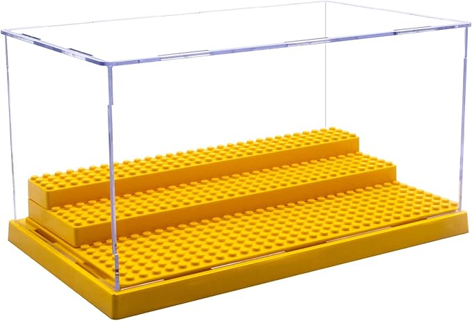 Minifigure Display Case for Action Figures Blocks, Dustproof Acrylic Display Box Storage with 3 Movable Steps for Collection Models Minifigures, Bricks Blocks Toys