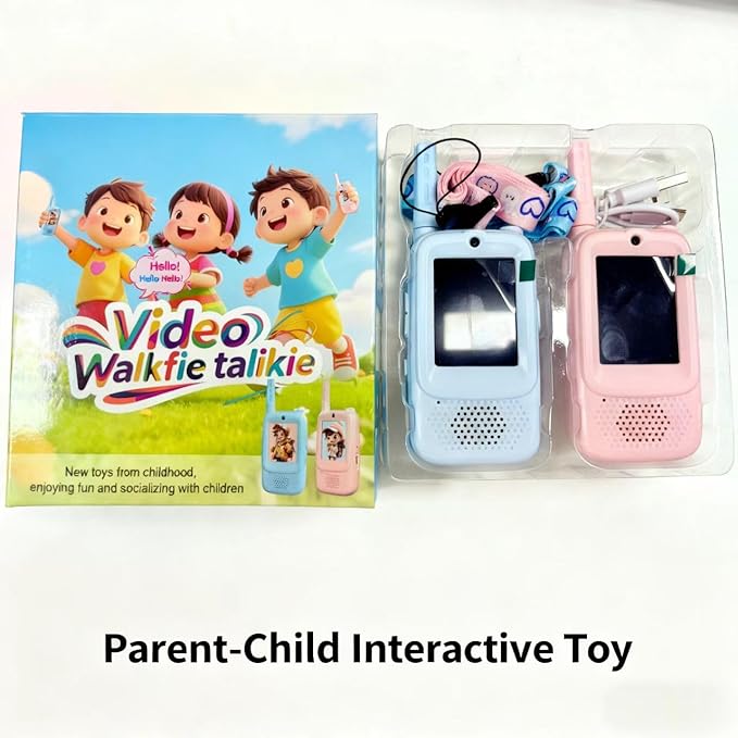Video Walkie Talkies for Kids, 2 Pack Upgraded Battery Rechargeable Video Intercom with HD Camera Voice Changer, Long Range Gift Toys for Boys Girls Ages 3-12, Outdoor Play, Camping, Travel, Hiking