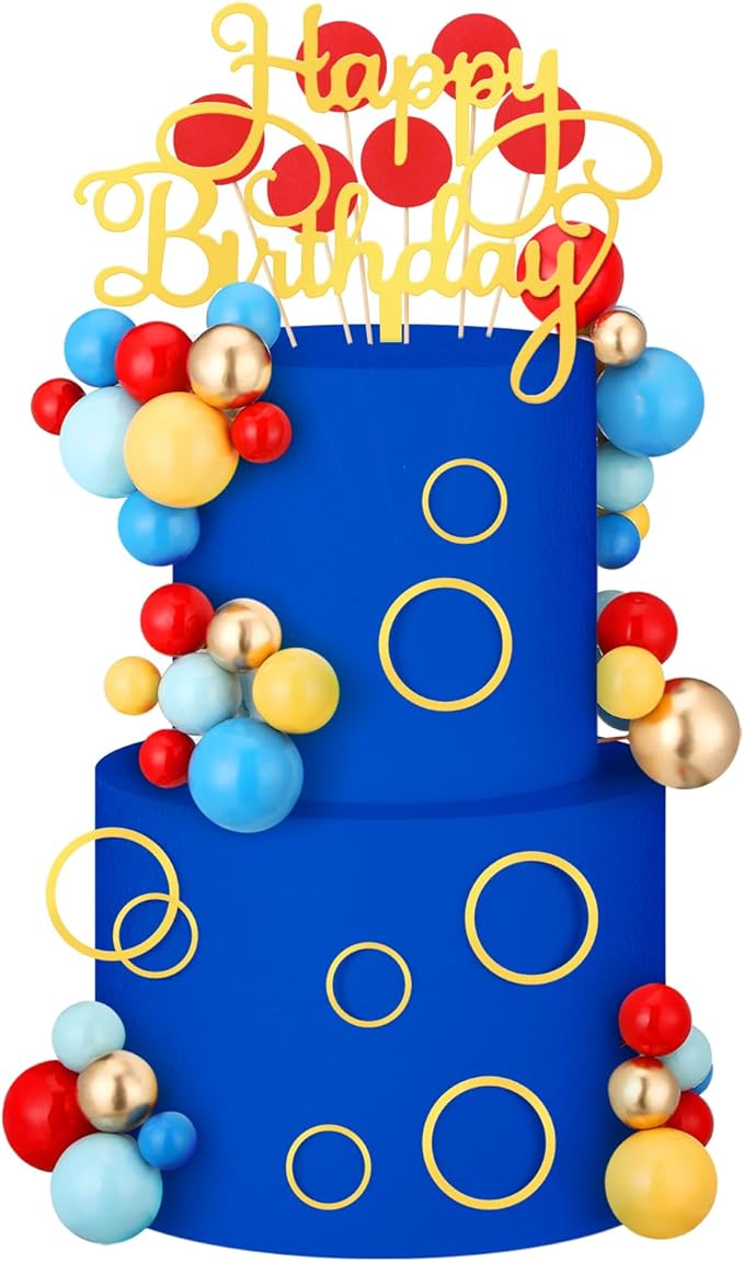 65 Pcs Cartoon Cake Topper Decoration Happy Birthday Cake Topper Red Blue Yellow Green Cartoon Themed Cupcake Decor for Baby Shower Anniversary Video Game Birthday Party Supplies