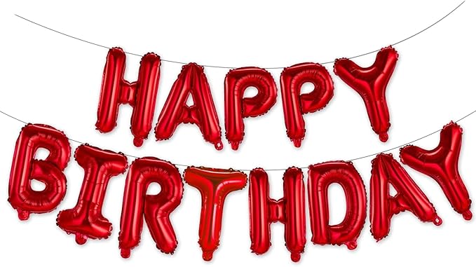 Happy Birthday Balloons Banner Red 16 Inch Mylar Foil Letters | Inflatable Party Decor and Event Decorations for Kids and Adults | Reusable, Ecofriendly Fun