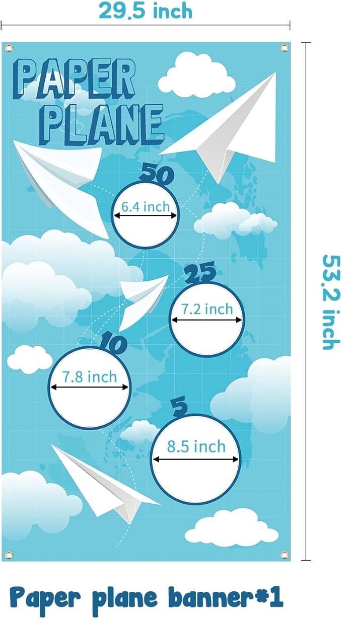 TICIAGA Paper Plane Toss Game Banner, Throwing Target Banner for Glider Airplane, Fun Add-on Toys for Flying Paper Plane, Outdoor Sport Activity for Kid Airplane Theme Summer Birthday Party Decoration