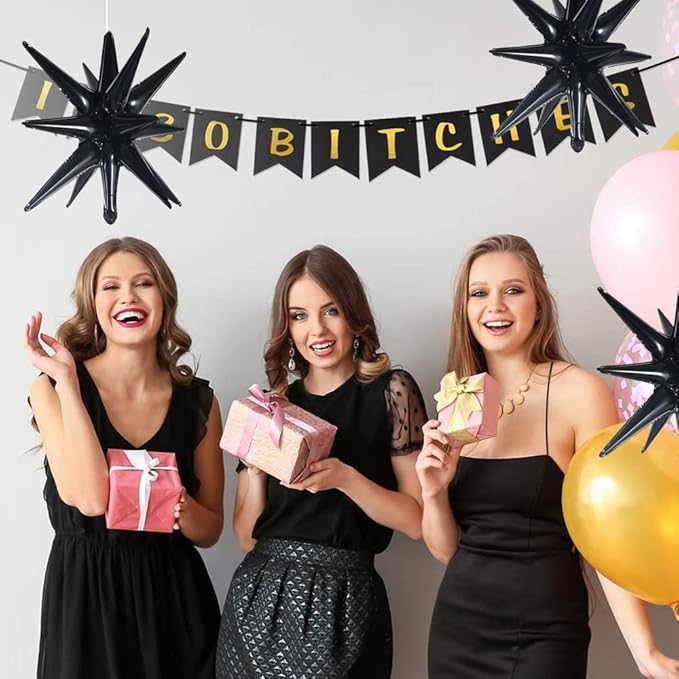 TONIFUL 4 Pcs 22inch 4D Huge Black Star Balloons Explosion Star Mylar Foil Balloons for Party Supplies Backdrop Christmas,New Year,Birthday,Halloween, Wedding,Photo Booth Ornament