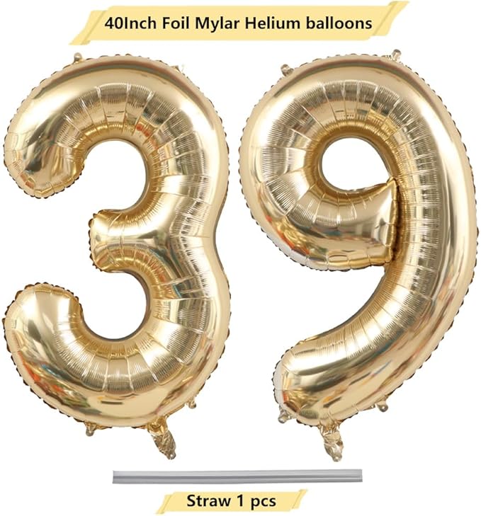 40 Inch Light Gold 39th Birthday Balloon,White Gold Giant 3 & 9 Foil Mylar Helium Large Number Balloon,Champagne Gold 93th Birthday Decorations for Women Men Anniversary Events Party Decor Supplies
