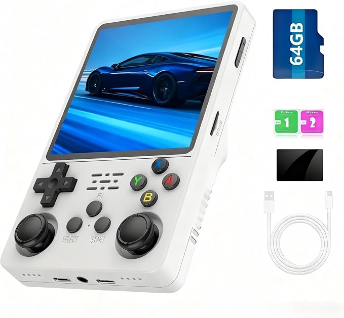 R36Plus Retro Handheld Gaming Console, Portable Retro Game Console,4.0" IPS Screen, Support 15000+ Games/26+ Emulator, Handheld Emulator(White/64G)