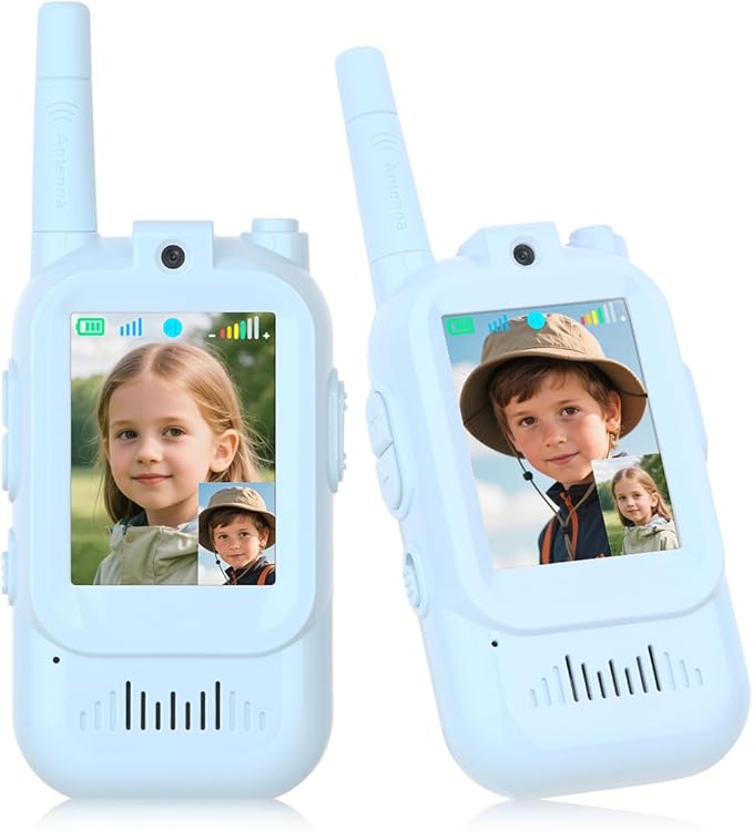 Pomya Video Walkie Talkies for Kids Pack of 2, Rechargeable Long Range Two Way Radios for Boys Girls Age 3-12, 2.0in Screen & Voice Changer for Outdoor Play, Camping