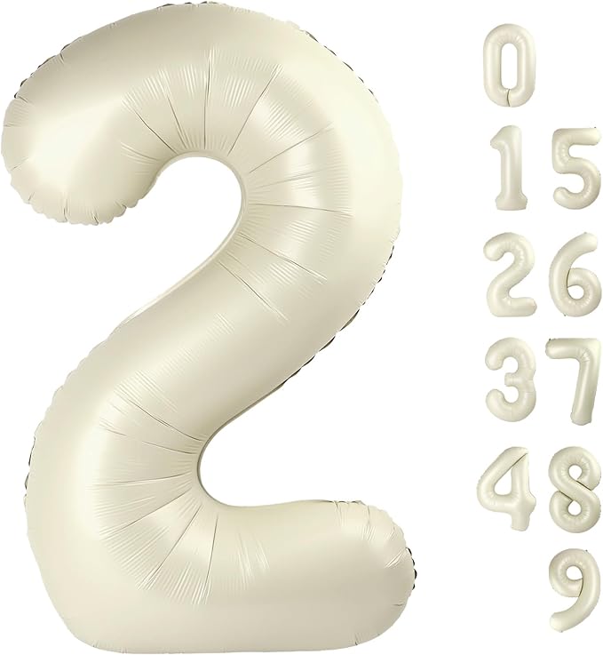 2 Numbers Balloon 40 Inch Cream White Two Balloon Number Birthday Decor, 2nd 12 21st Party Celebration Decorations Graduations Wedding Baby Shower