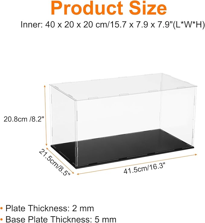 uxcell Acrylic Clear Display Case for Collectibles Self-Assemble Display Clear Boxes with Black Base Dustproof Countertop Storage Box for Collectibles Action Figure, 15.7 x 7.9 x 7.9 Inch