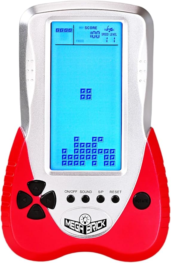 New Block Game Console Built-in Puzzle Games Dual Power Modes Blue Backlight Pluggable Headphone Simple Operation Long Battery Life Handheld Electronic Games Nostalgic Retro Toy/Gift (Red)