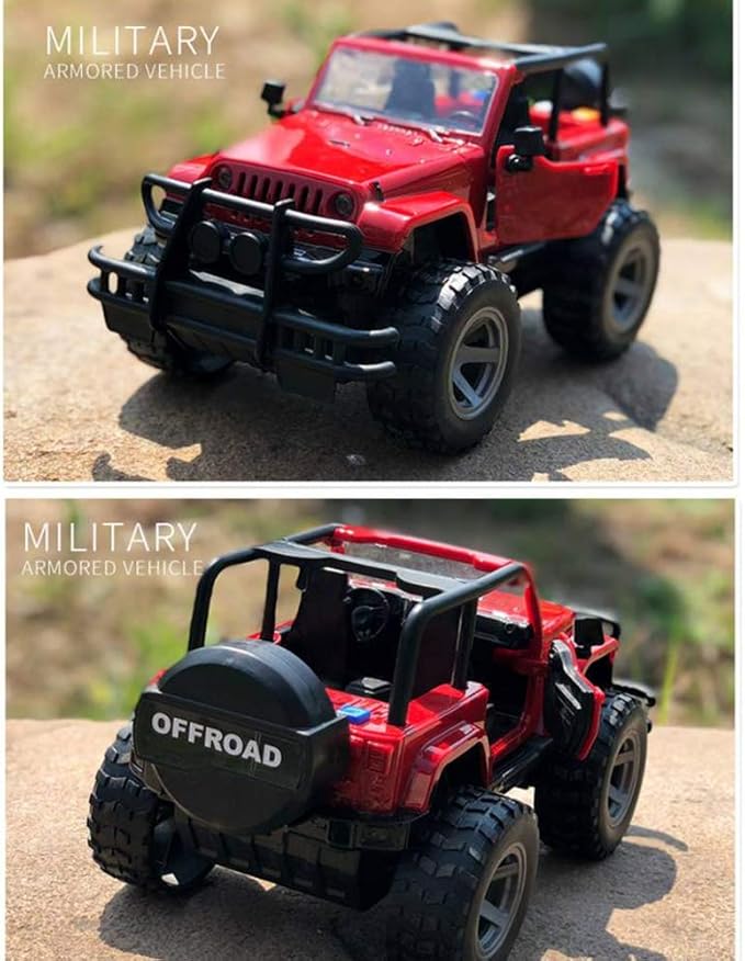 Car Toy 1:16 Off-Road Military Fighter Friction Powered Toy Vehicle with Fun Lights and Sounds