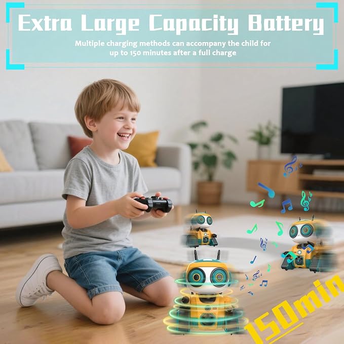 Robot Toys, Rechargeable Remote Control Robot, with Intelligent Programming Function, Gesture Sensing, Auto-Demo,Music and Dance,Children's Birthday Gift(Yellow)
